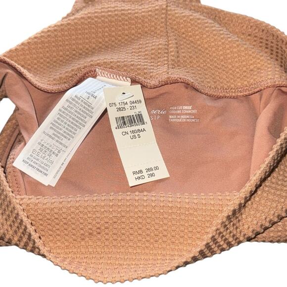 NWT! Aerie Cheeky Bikini Swim Bottom Waffle Print in Orange - Size Small - Picture 5 of 6